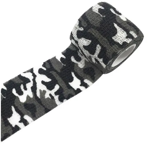 Camouflage non-woven self-adhesive elastic bandage roll 5 cm width on white background