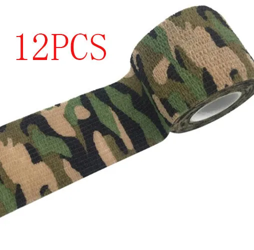 Camouflage non-woven self-adhesive elastic bandage roll 5 cm width on white background
