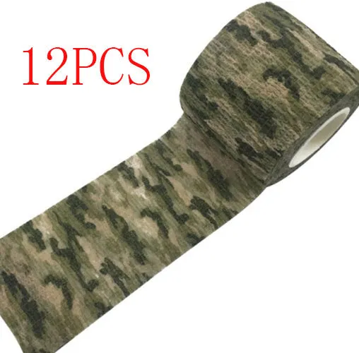 Camouflage non-woven self-adhesive elastic bandage roll 5 cm width on white background