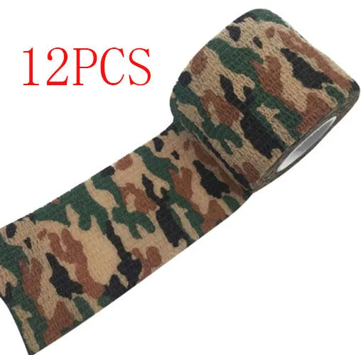 Camouflage non-woven self-adhesive elastic bandage roll 5 cm width on white background