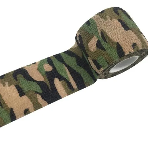 Camouflage non-woven self-adhesive elastic bandage roll 5 cm width on white background