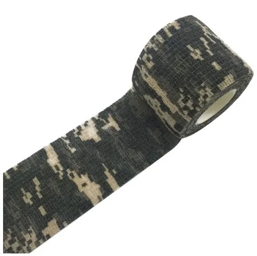 Camouflage non-woven self-adhesive elastic bandage roll 5 cm width on white background