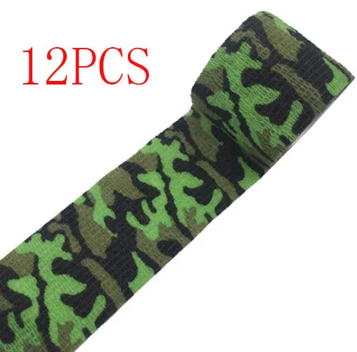 Camouflage non-woven self-adhesive elastic bandage roll 5 cm width on white background