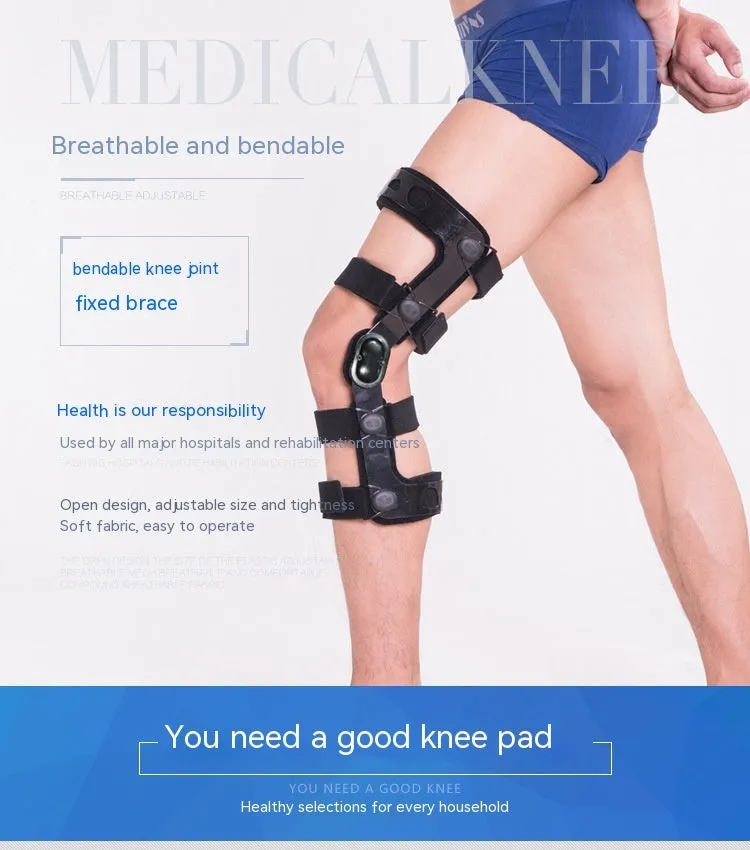 Black anterior ligament knee pad with reinforced straps shown in various size options