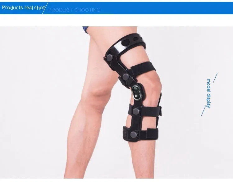 Black anterior ligament knee pad with reinforced straps shown in various size options