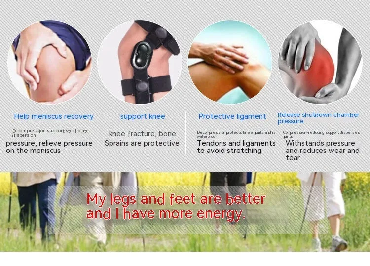 Black anterior ligament knee pad with reinforced straps shown in various size options