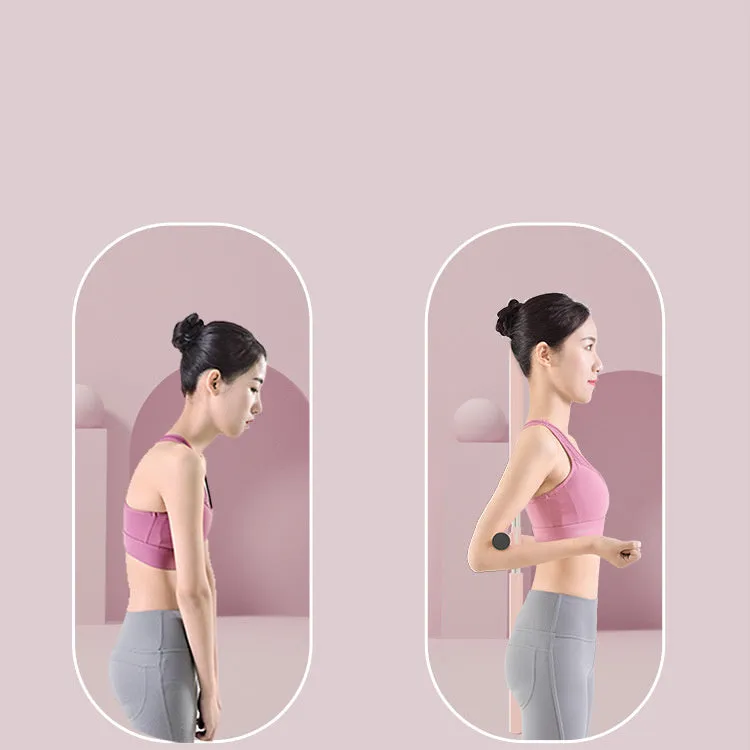 Adjustable yoga body stick in pink with foam grip on white background