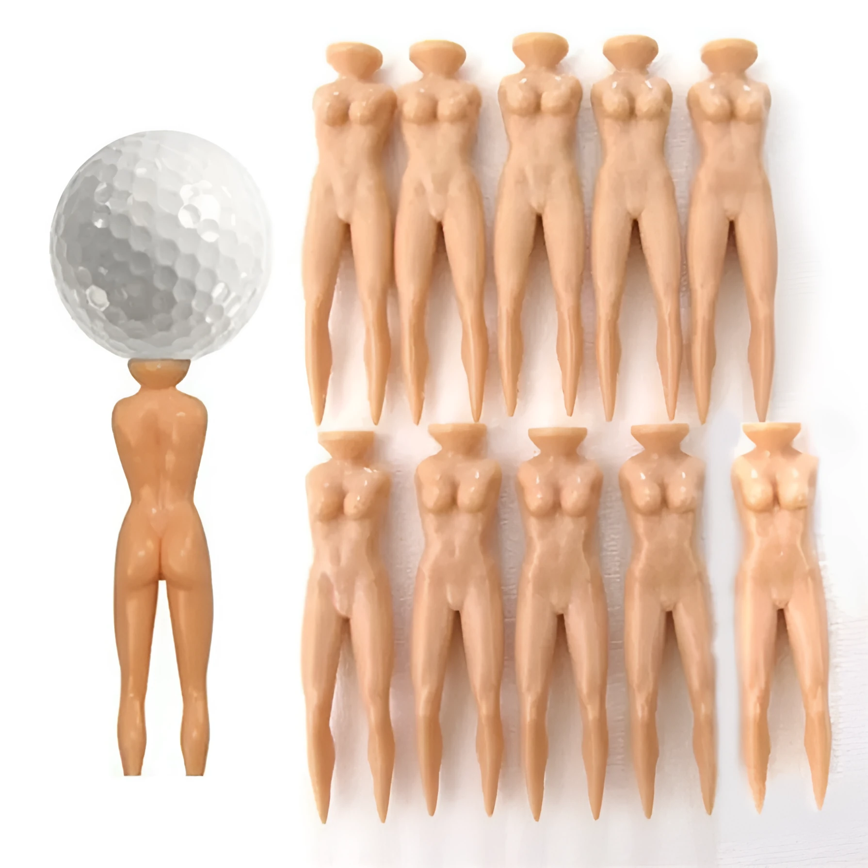 10 skin-tone golf tees each 76mm long in a pack