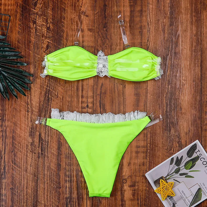 Women's one-piece lace split swimsuit in solid colour nylon fabric Asian sizing