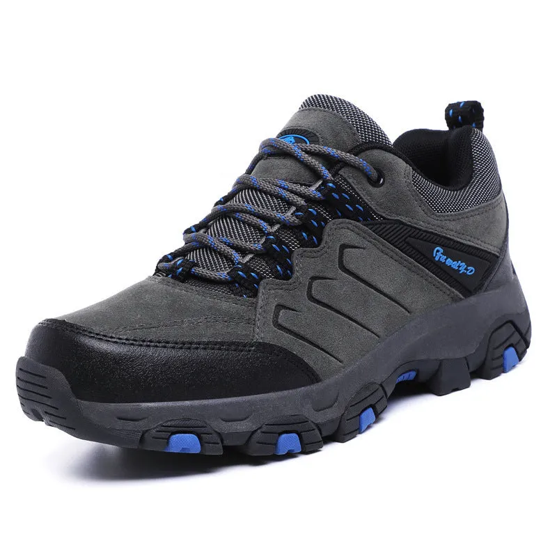 Men's outdoor hiking sports shoes with front zipper in army green, low-top rubber sole design