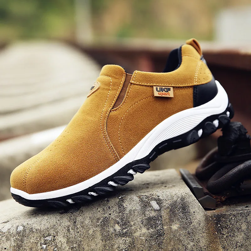 Men's non-slip wear-resistant hiking shoes, artificial PU upper, waterproof platform, available in black blue yellow