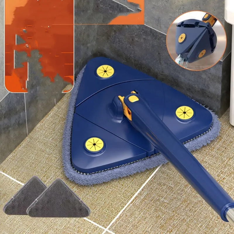 Pearl White triangle hand twist mop for ceiling cleaning with triangular head and multiple cloths
