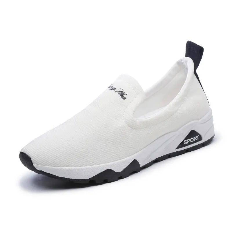 Women canvas shoes with super high heel, leather and fabric upper, low-top slip-on design, in white