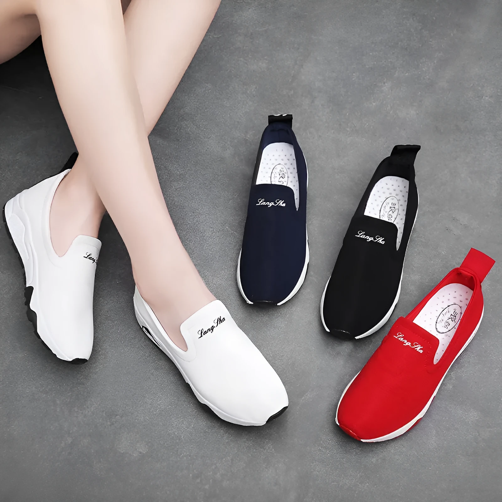 Women canvas shoes with super high heel, leather and fabric upper, low-top slip-on design, in white