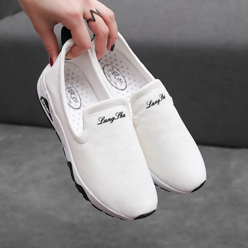 Women canvas shoes with super high heel, leather and fabric upper, low-top slip-on design, in white