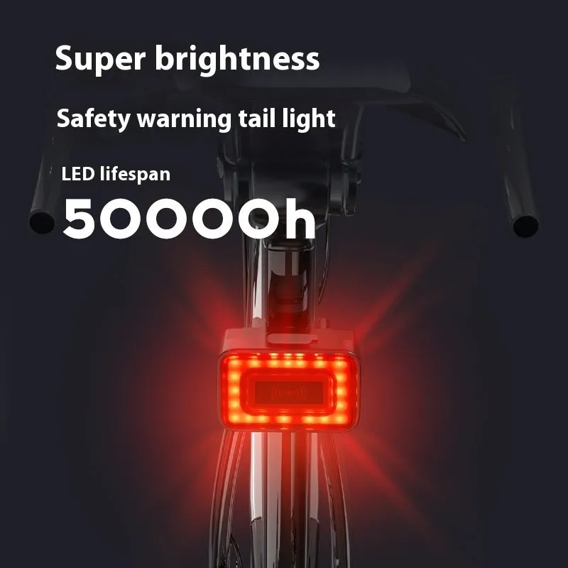Smart millimetre wave radar bicycle taillight with mounting bracket on a black background.