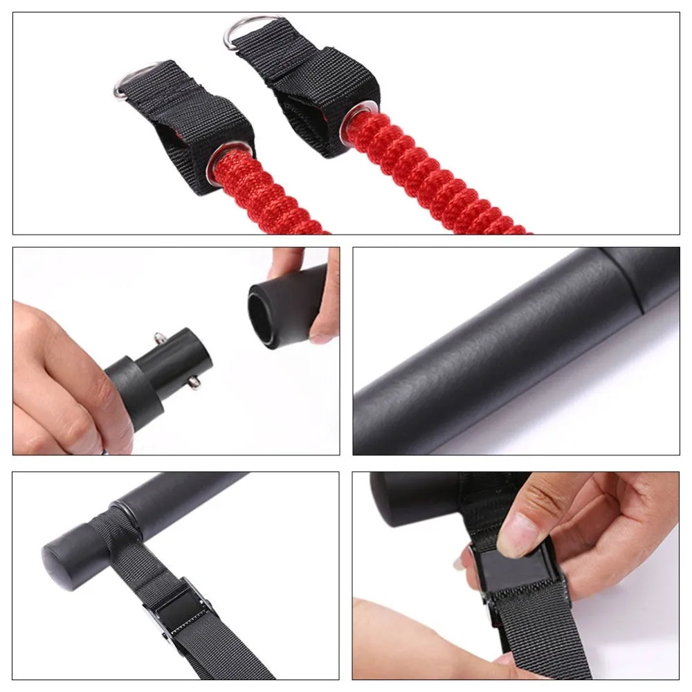Pilates stick fitness set with black red foldable rod and two resistance bands for yoga and strength