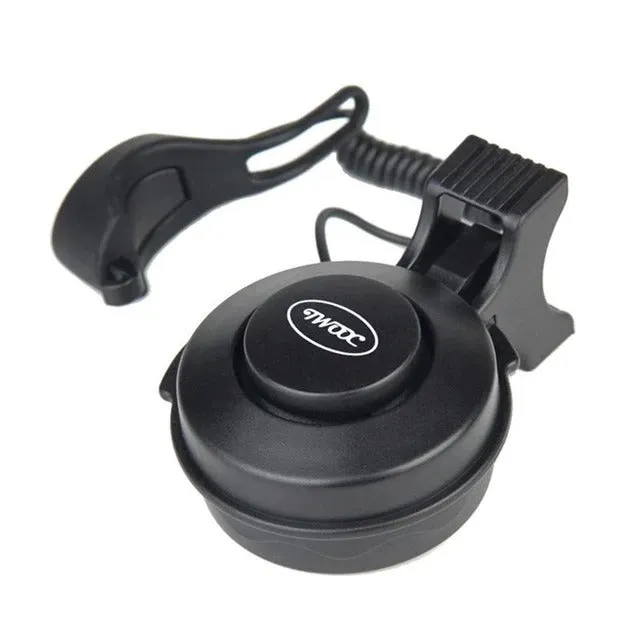 TWOOC T-002 black bicycle electronic horn with wired switch mounted on handlebar, USB rechargeable, 110-120db splash proof