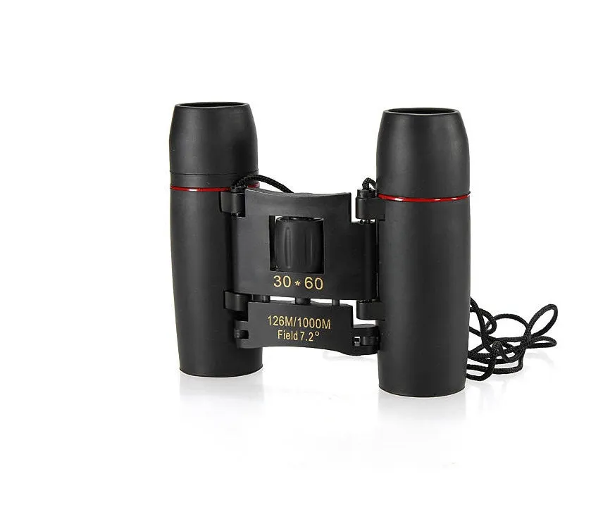 30x60 HD foldable binoculars black colour unfolded view showing lenses
