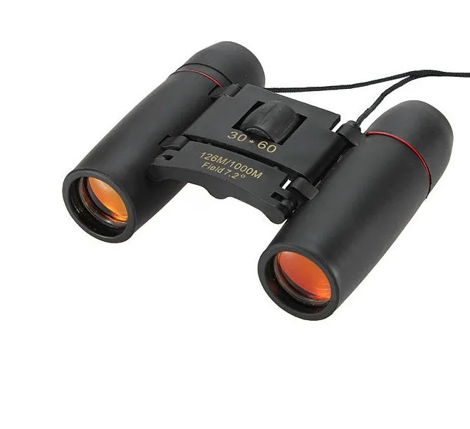 30x60 HD foldable binoculars black colour unfolded view showing lenses