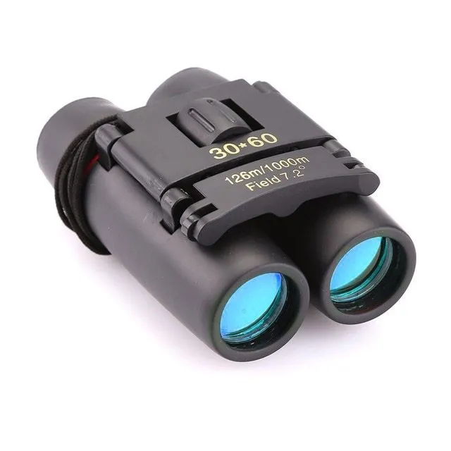 30x60 HD foldable binoculars black colour unfolded view showing lenses