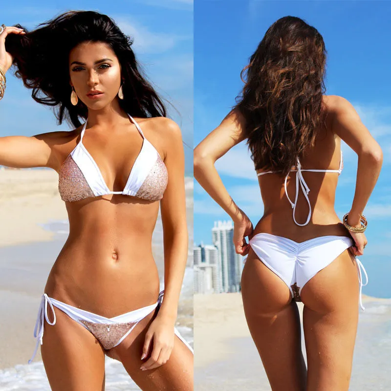 Women's split bikini swimsuit 2021 model blue colour front view