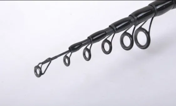 Carbon telescopic fishing rod with matte coating and stable reel seat, collapsed view