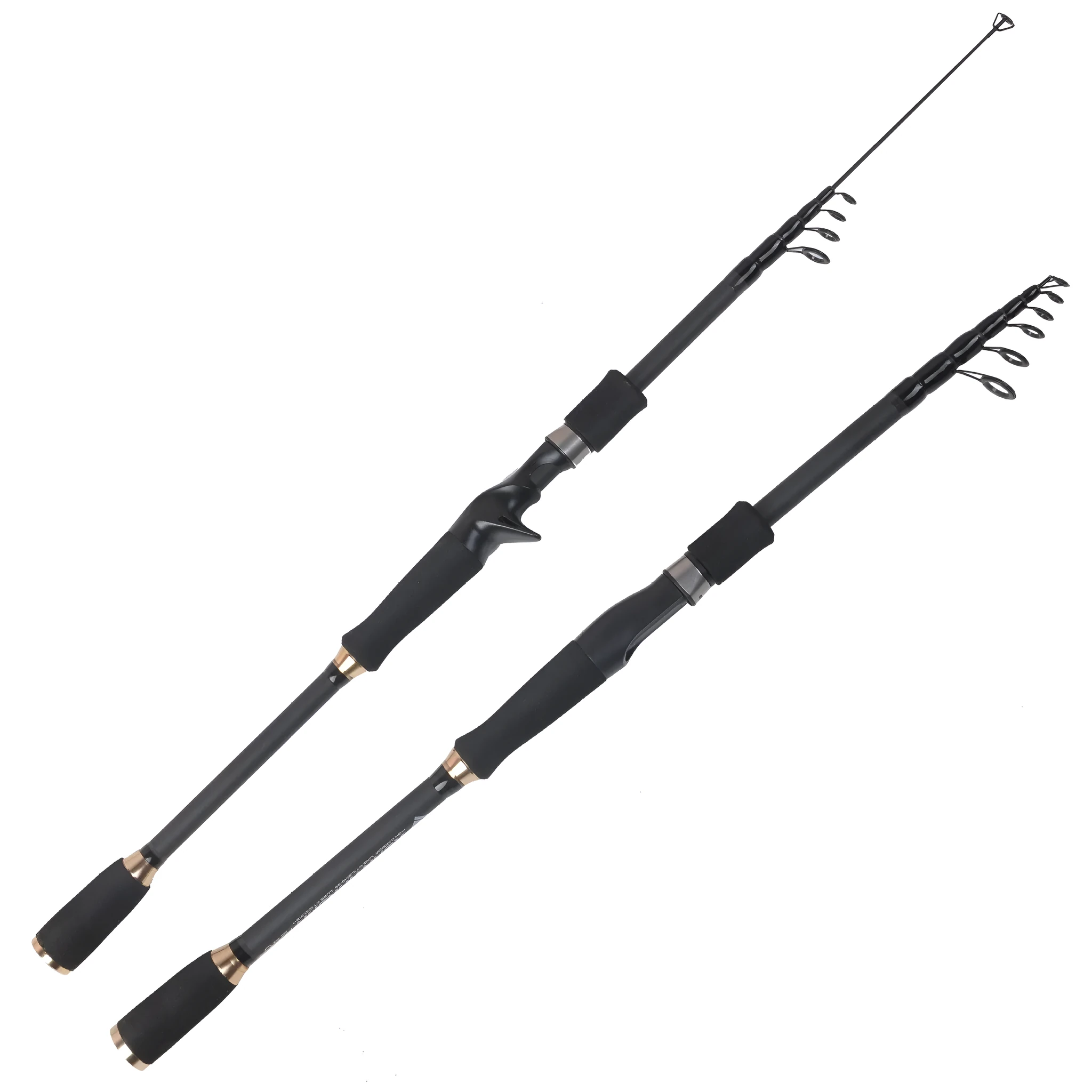 Carbon telescopic fishing rod with matte coating and stable reel seat, collapsed view