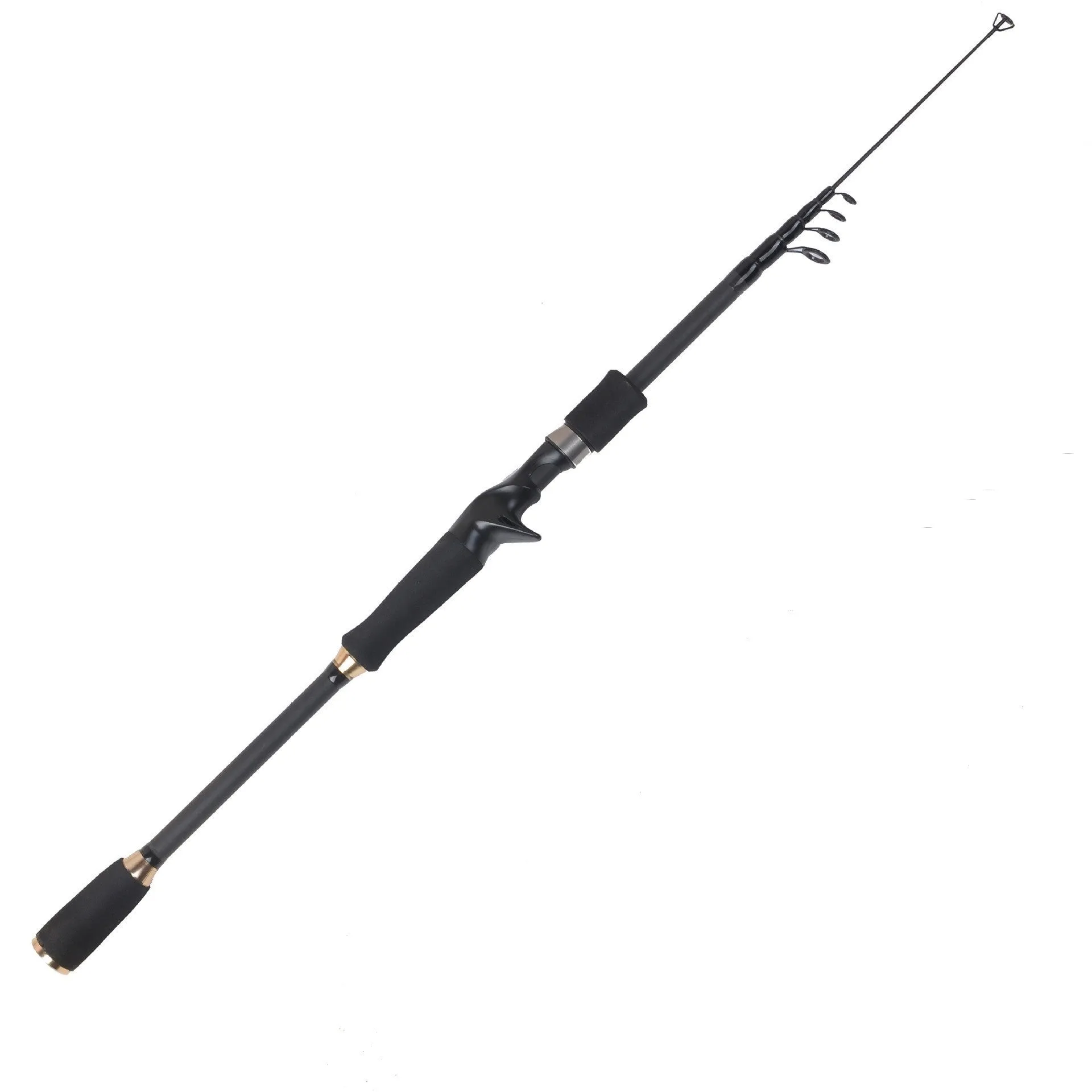 Carbon telescopic fishing rod with matte coating and stable reel seat, collapsed view