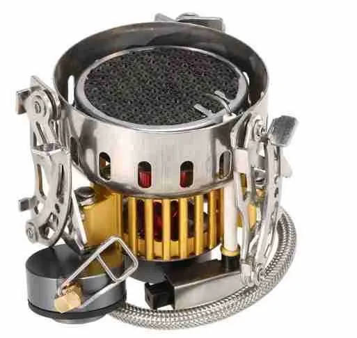 Silver portable camping stove head with windproof infrared burner and plastic storage box