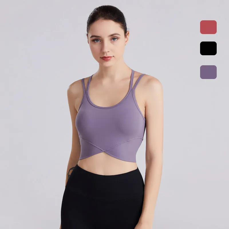 Women's nylon high-stretch long sleeve yoga fitness top in black, pink, and purple