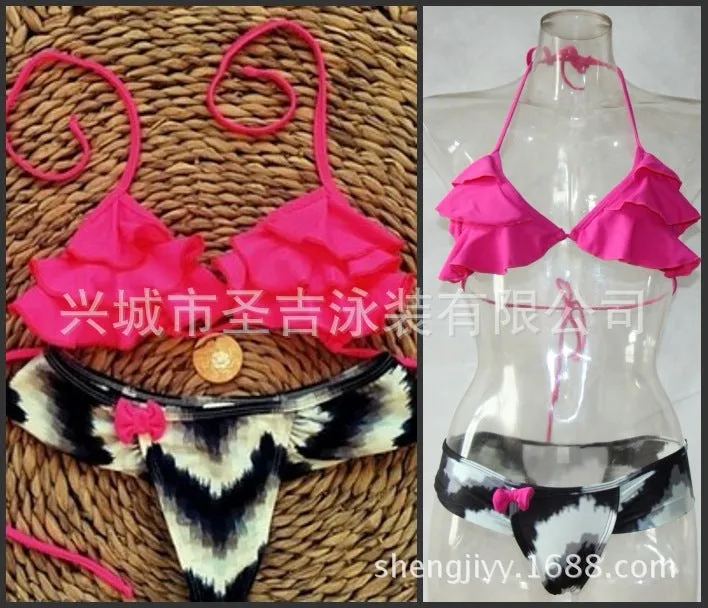 Brazil bikini suit with split design in black, rose red, white, and yellow colours
