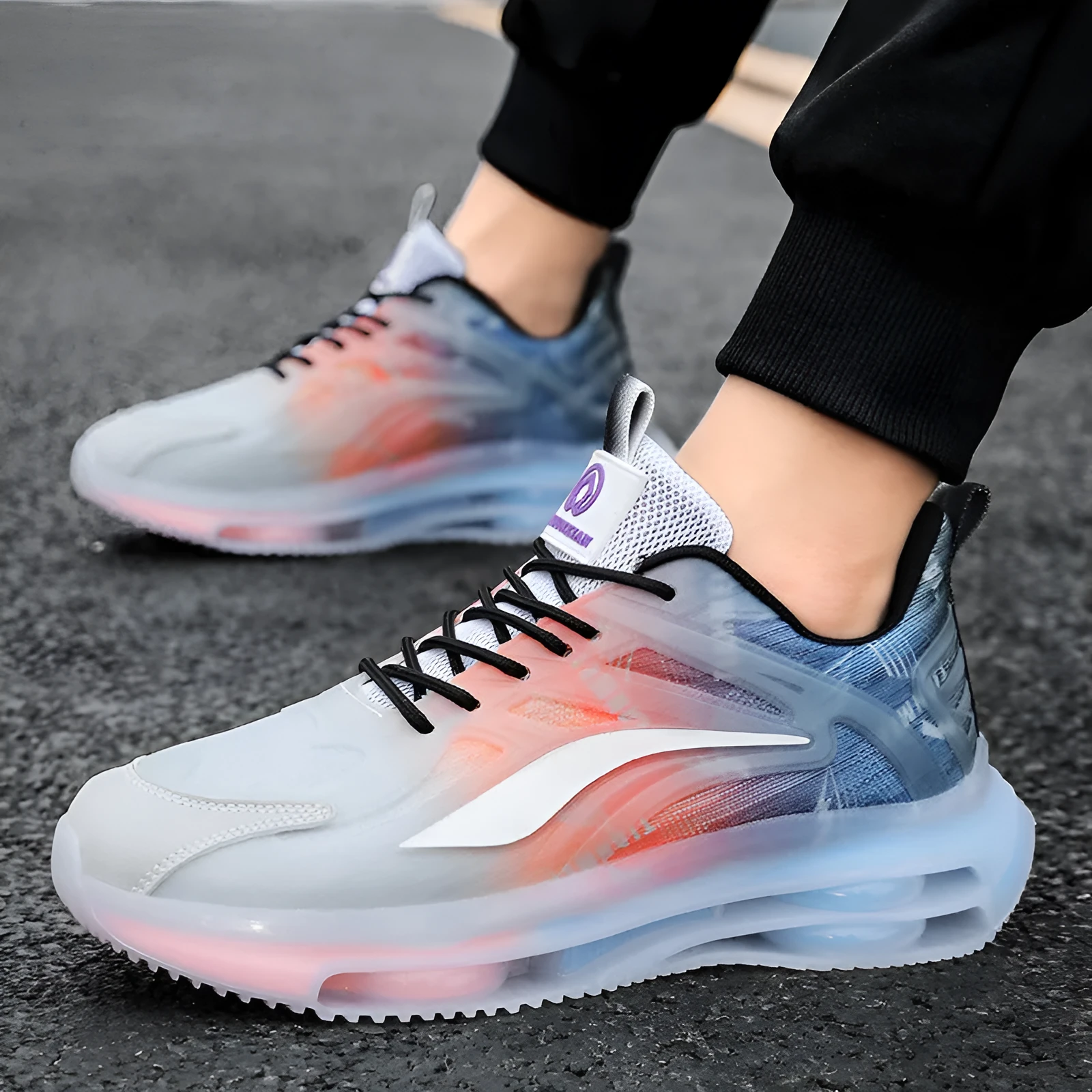 Fashion outdoor large size casual sneakers with fabric upper and lace-up closure