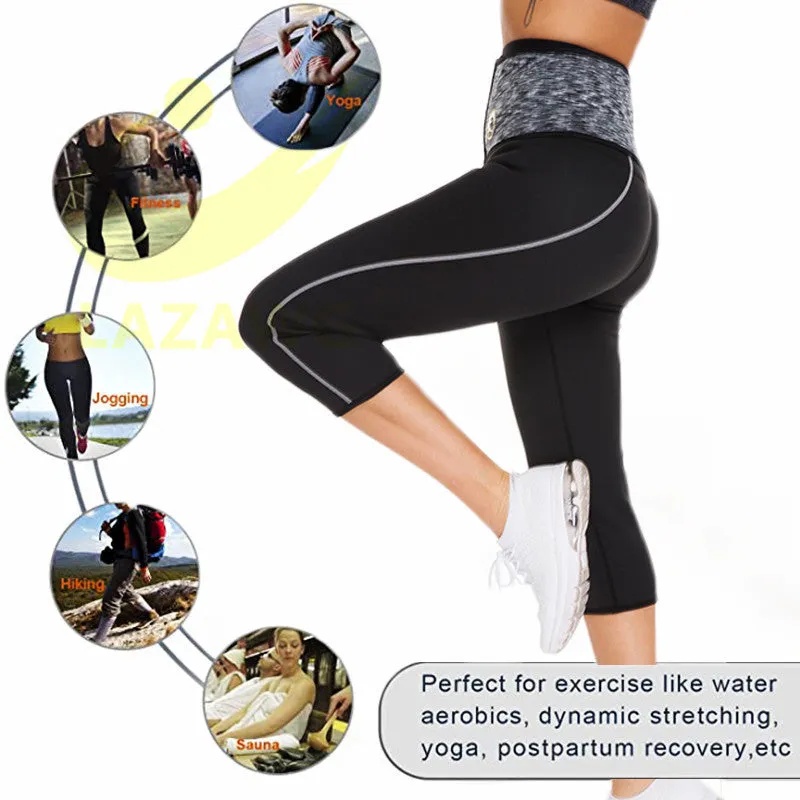 Black compression waist fitness yoga pants for women in Lycra acetate blend five-point length