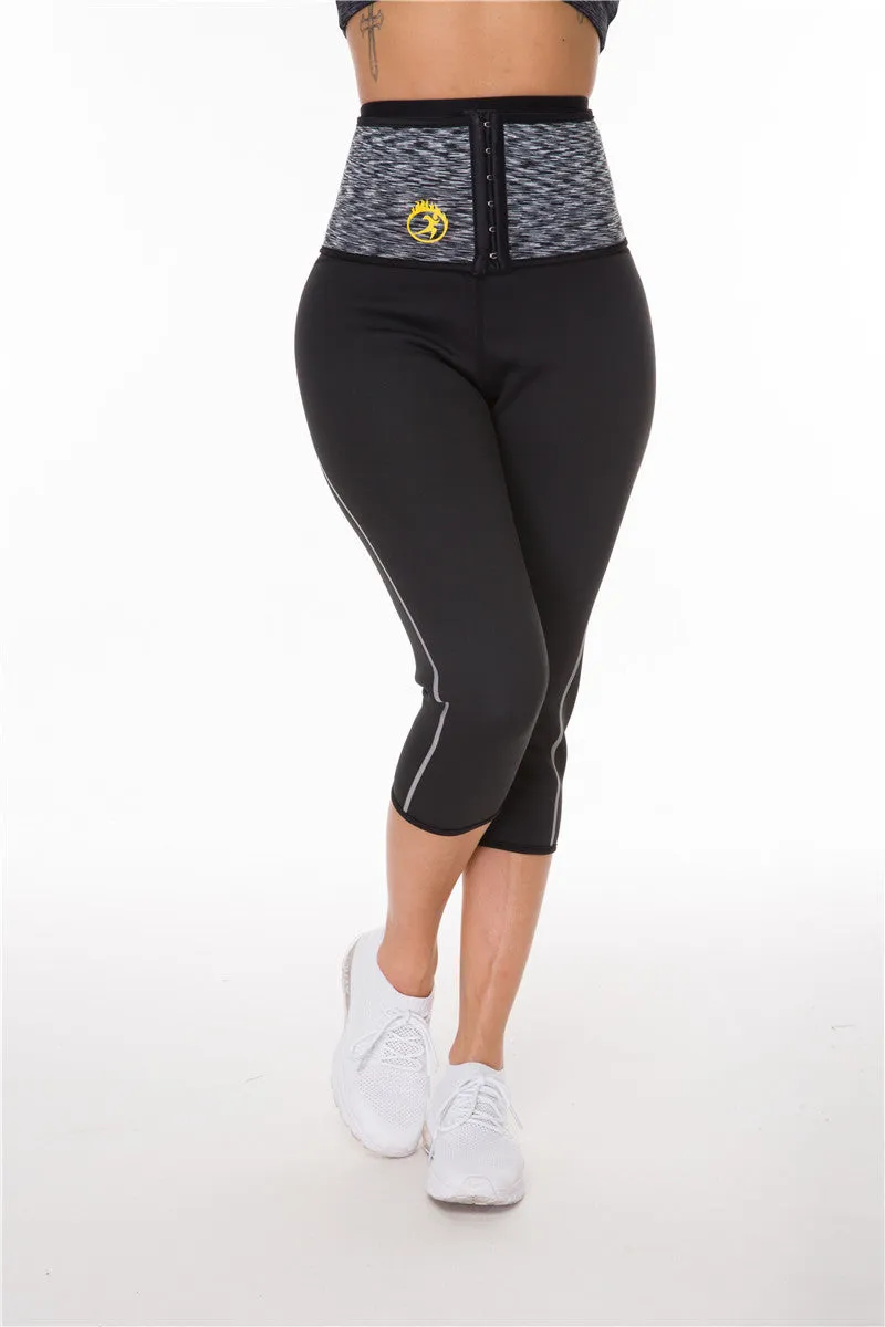 Black compression waist fitness yoga pants for women in Lycra acetate blend five-point length