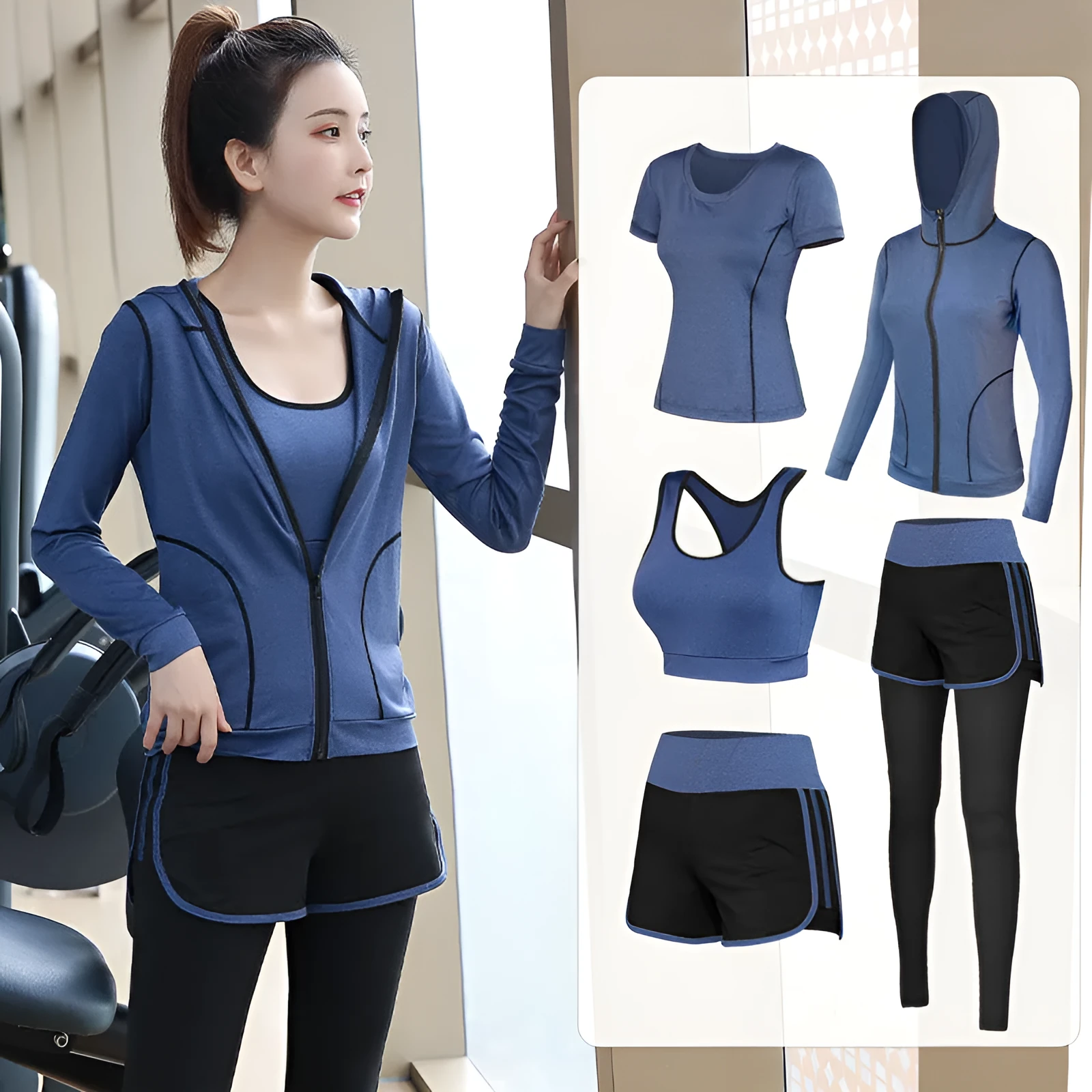 High elastic quick-dry polyester gym yoga top with built-in chest pad, available in multiple colours and sleeve lengths