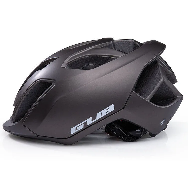 Mountain road bike helmet with built-in LED taillight, 17 vents, matt black finish, side view