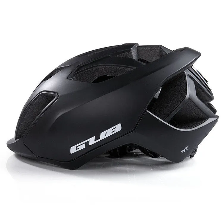 Mountain road bike helmet with built-in LED taillight, 17 vents, matt black finish, side view
