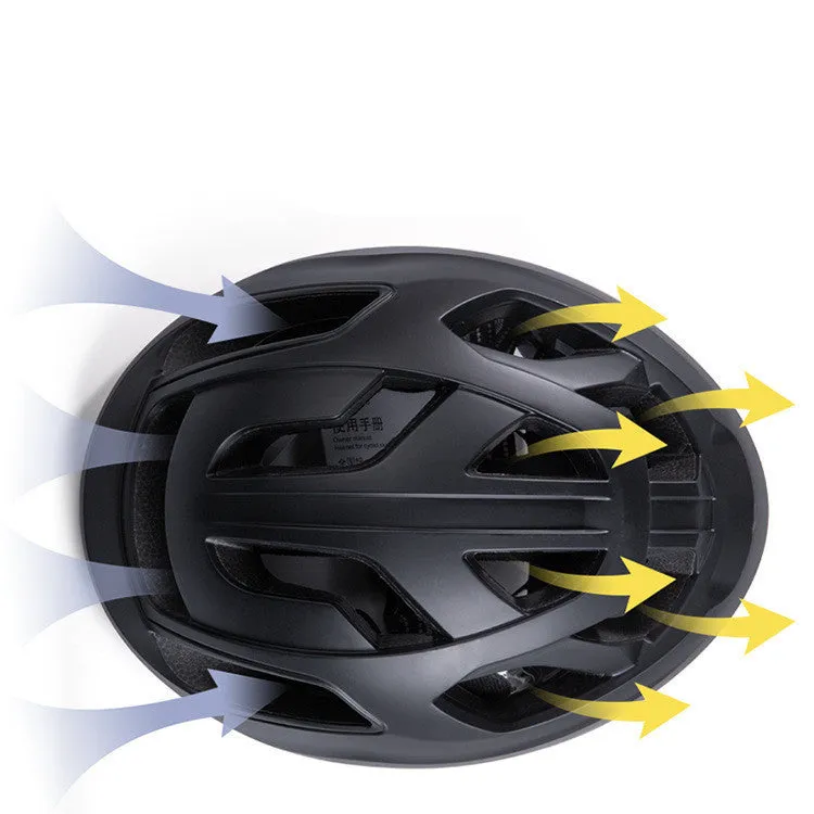 Mountain road bike helmet with built-in LED taillight, 17 vents, matt black finish, side view