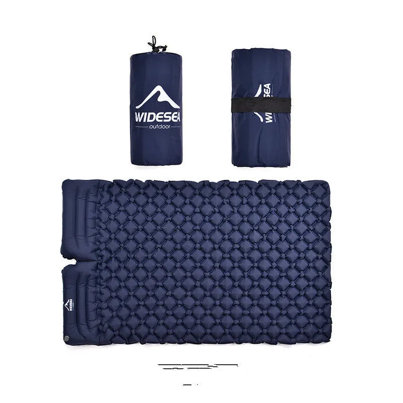 Green inflatable camping mat for two persons made from TPU nylon, shown outdoors on grass