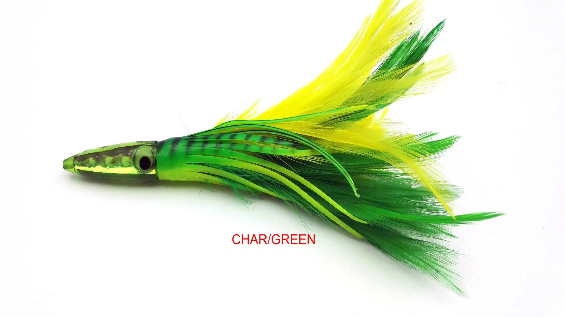 Acrylic sea fishing lure with resin fish head, feathered dress, and octopus headband, 14cm 32g