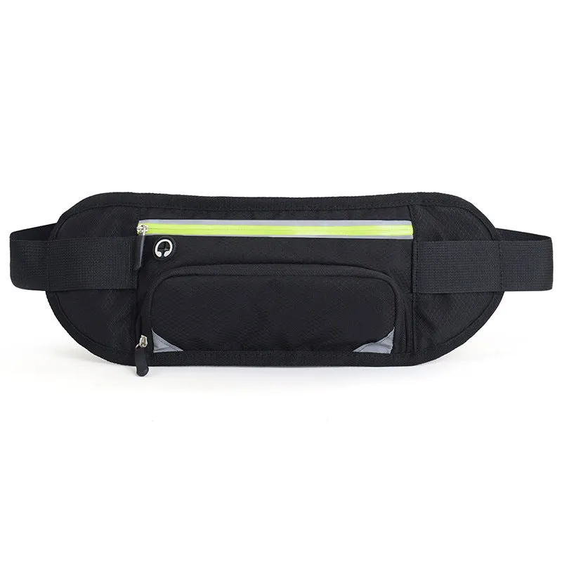 Black multifunctional running waist bag sports belt with water bottle pocket and adjustable nylon strap