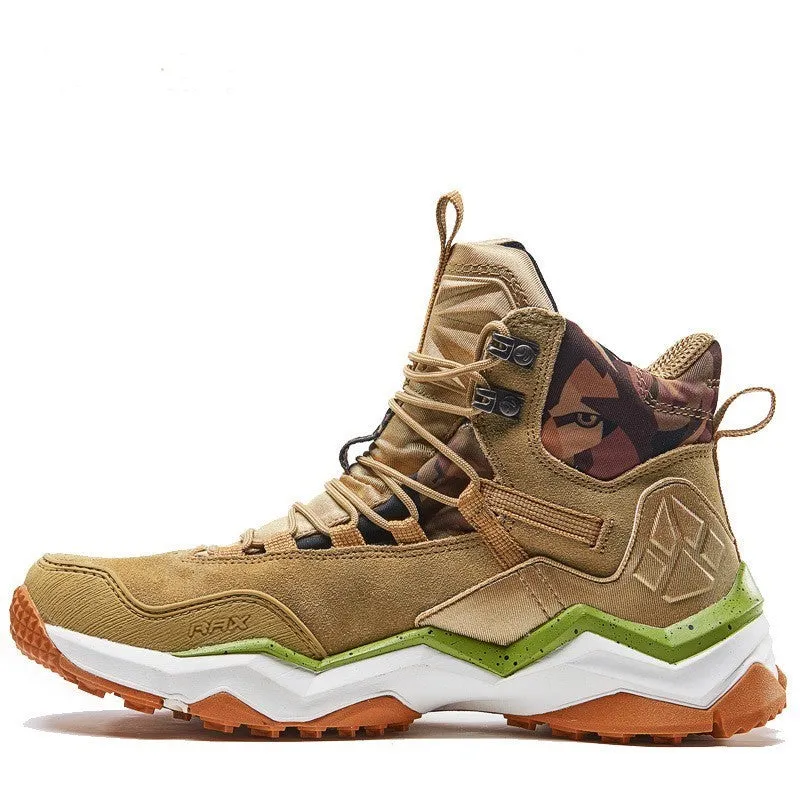 Waterproof non-slip high top hiking shoes for mountain climbing, unisex design in Light Khaki colour