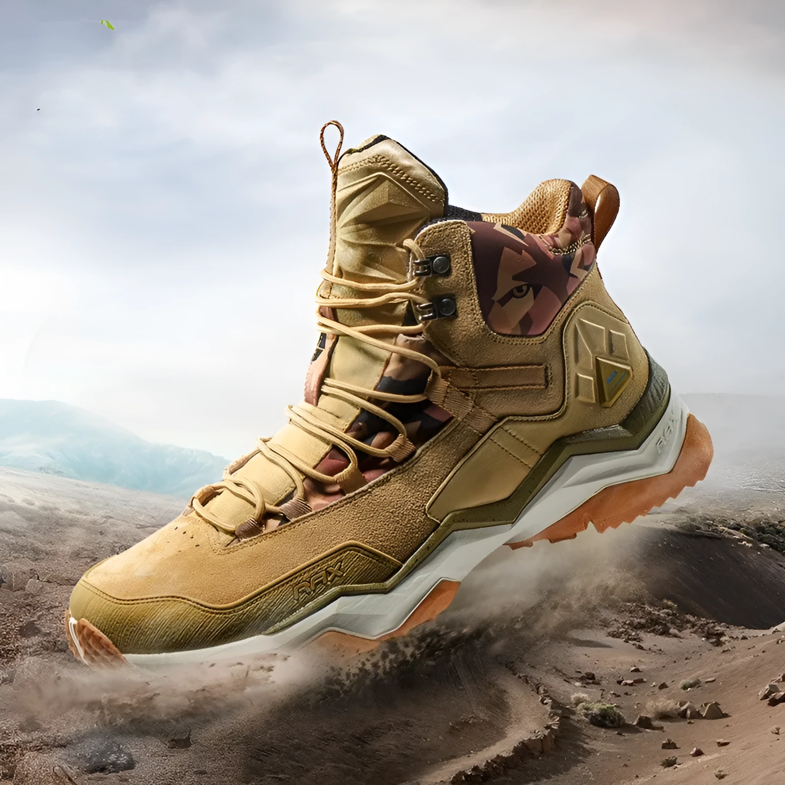 Waterproof non-slip high top hiking shoes for mountain climbing, unisex design in Light Khaki colour
