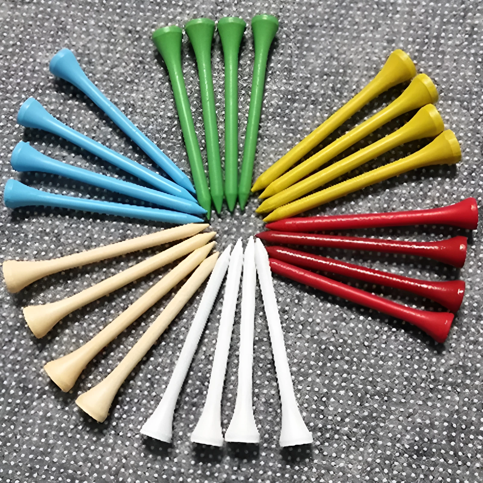 Golf ball tray nail seat with 100 multicolour pins in a 7-slot format