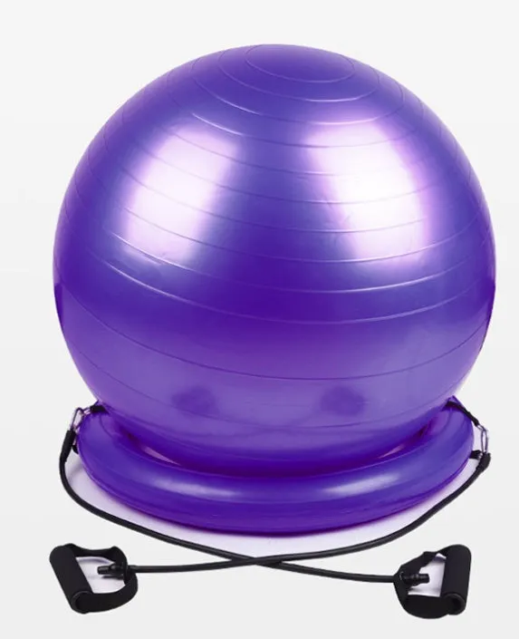 Explosion-proof yoga ball fixed base with two PVC handles and a retaining ring for stability