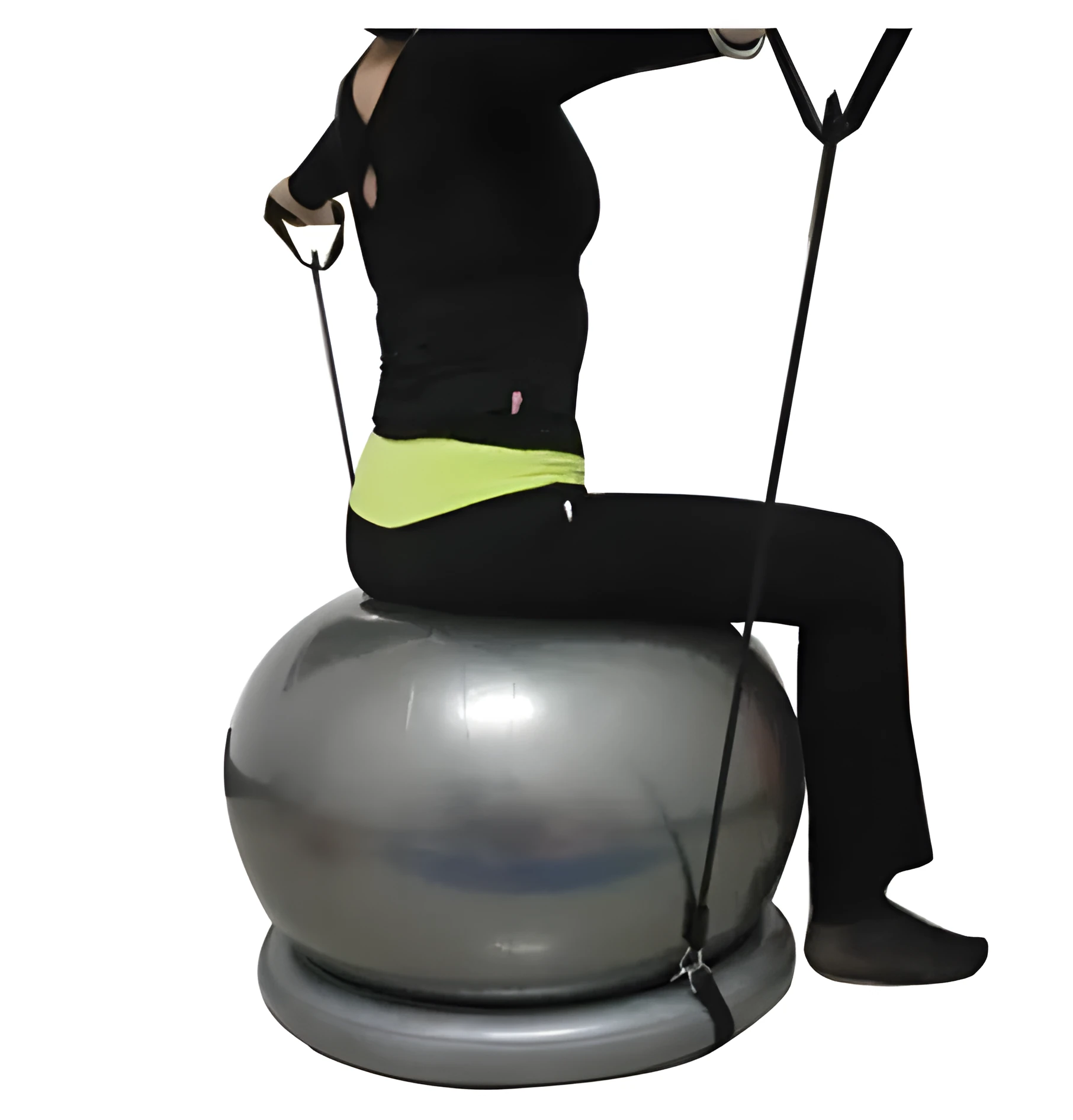 Explosion-proof yoga ball fixed base with two PVC handles and a retaining ring for stability