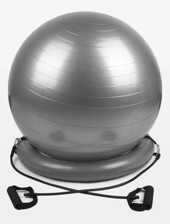 Explosion-proof yoga ball fixed base with two PVC handles and a retaining ring for stability