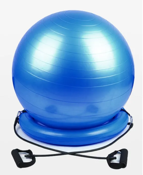 Explosion-proof yoga ball fixed base with two PVC handles and a retaining ring for stability