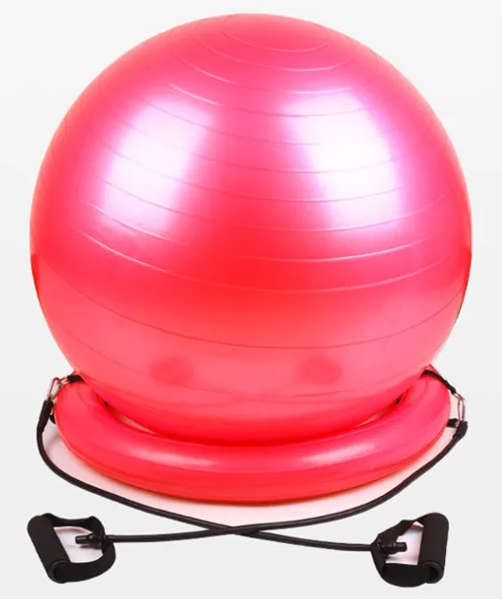 Explosion-proof yoga ball fixed base with two PVC handles and a retaining ring for stability